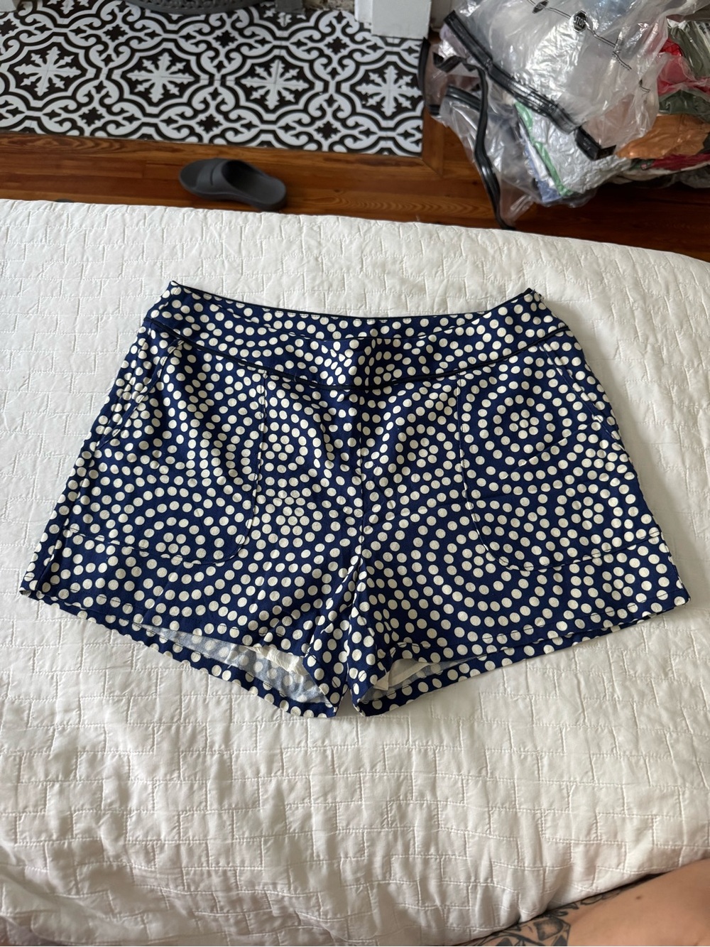 JB by Julie Brown Navy and White Polka Dot High-Rise Shorts
